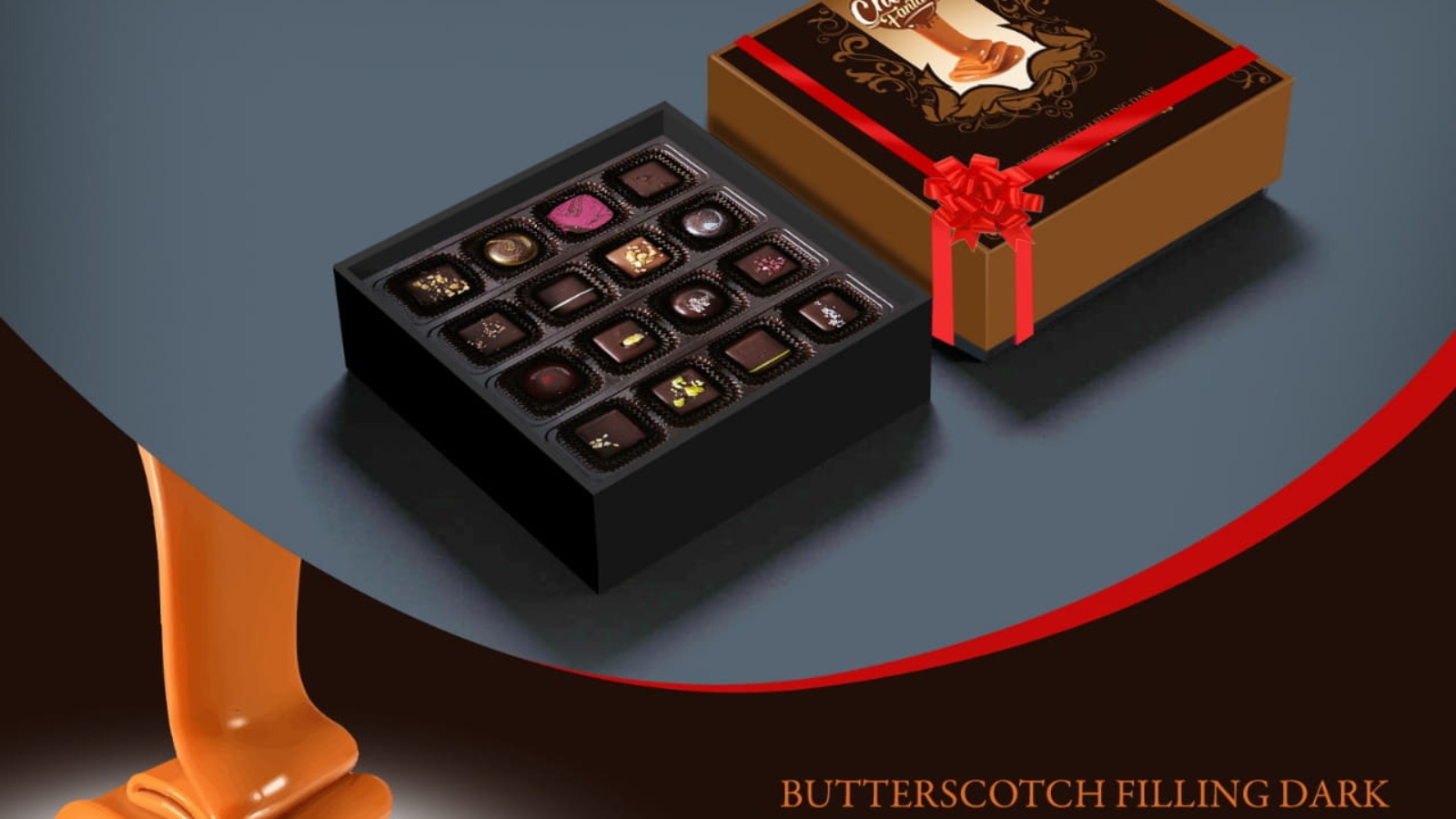 Butterscotch filling dark chocolates box